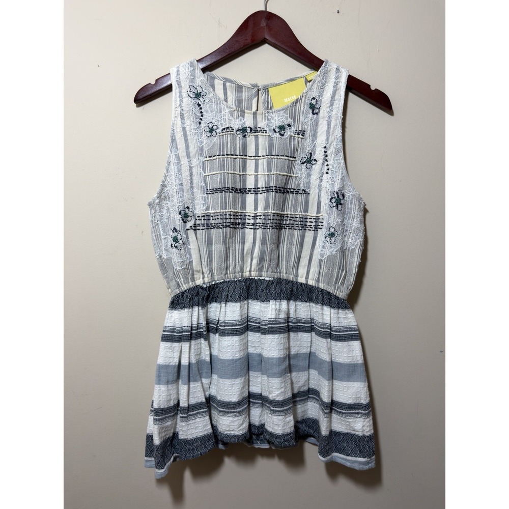 $168 Anthropologie  Embroidered Jacquard Peplum Top by Maeve Medium